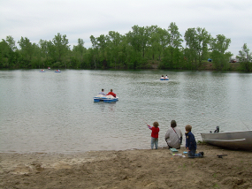 a paddle boat on the lake